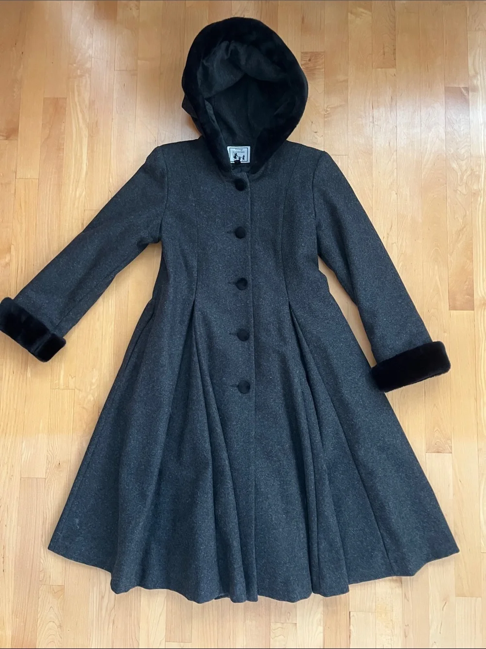👑Long Flare Wool Princess Dress Coat Faux Fur Trim Trilogi Collection Girls 12